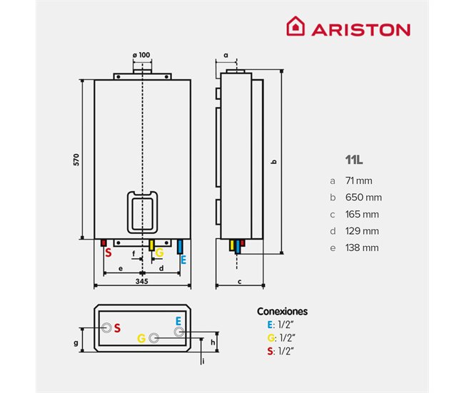 Calentador a gas estanco instantaneo, Ariston, Next Evo X 11 litros/minuto, Gas butano/propano, Clase Energetica A Blanco Lacado