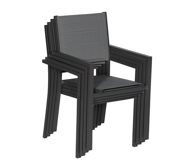 Juego de 4 sillas tapizadas en textileno y aluminio Gris