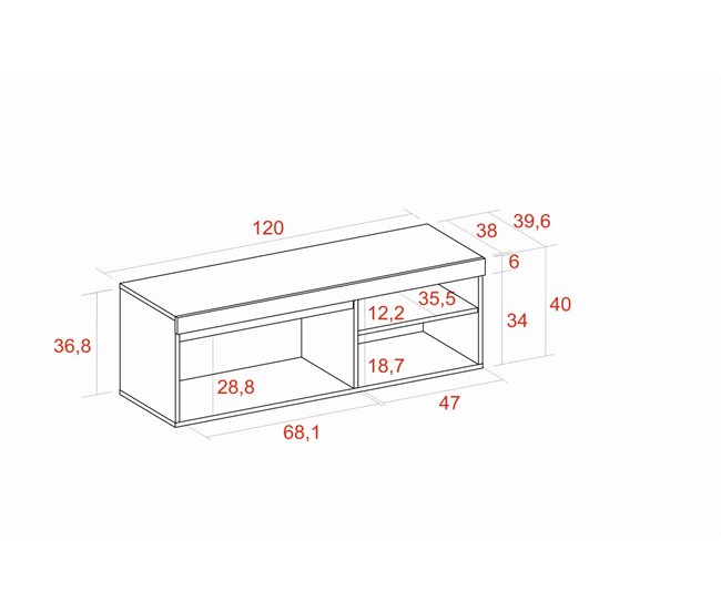 Mueble Modular TV para Salón - 41 x 120 x 40 cm - 32/40/50" Roble