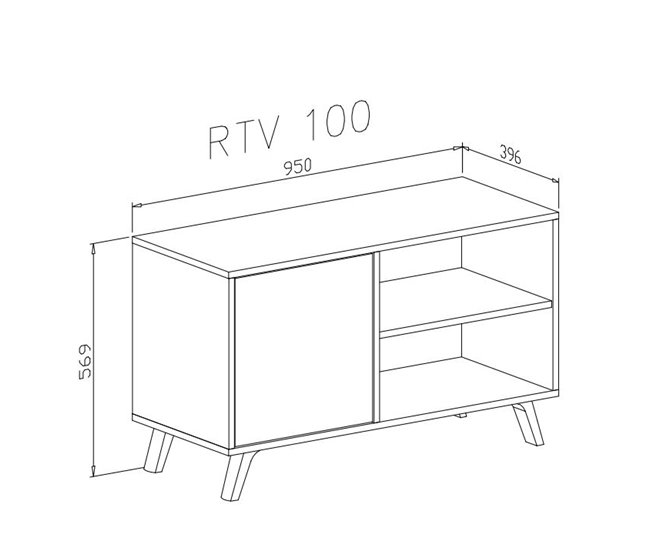 Mueble TV para Salón - 95 x 40 x 57 cm - Color Gris/Roble Gris