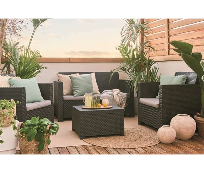 Set de jardín sofá 2 plazas+ 2 sillones + mesa de centro MAHINA Grafito