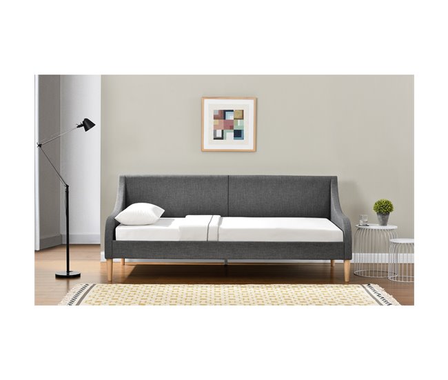 Sofá-cama Individual - tela y patas de plástico imitación madera Gris Oscuro
