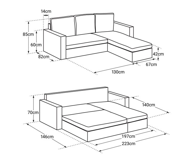 Sofá cama esquinero de 3 plazas CLARK Gris