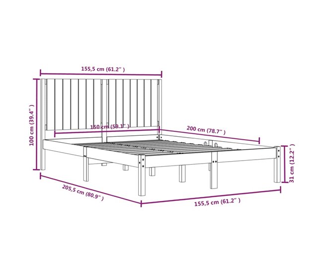 Estructura de cama 150x200 Gris