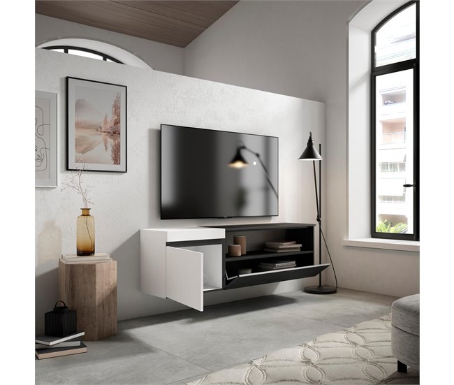 Mueble TV | Televisión 150 Blanco/ Negro