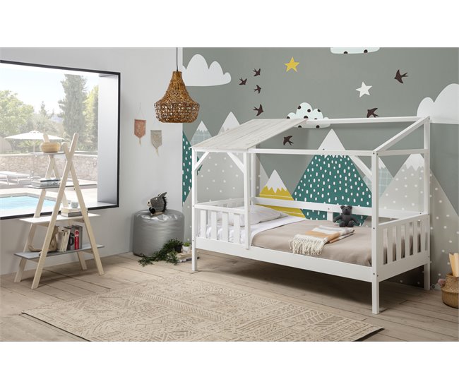 Cama infantil en color madera,cama infantil casita con cajones,madera  maciza con somier,cama casita de madera de pino,habitacion infantil y  juvenil,90x200 : : Bebé