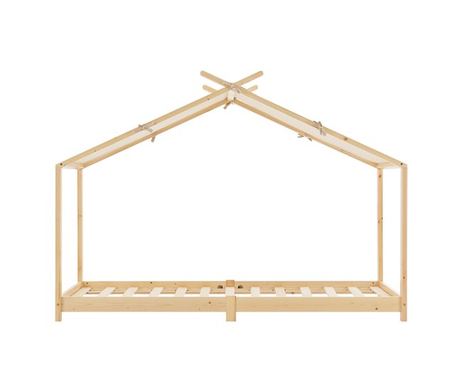 Cama para niños Brome en forma de casa con techo desmontable Natural