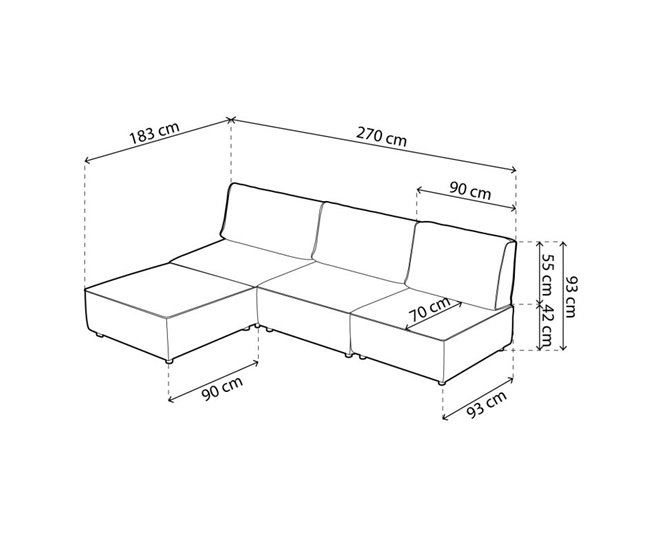Sofá modular con chaiselongue 3 plazas Cubiq Beige