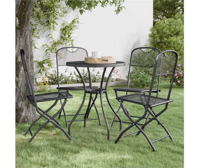 Set de 4 sillas de jardín plegable de malla metálica Antracita