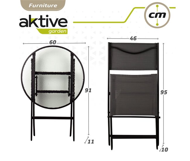 Conjunto muebles terraza y balcón c/2 sillas y mesa redonda plegables Aktive Antracita