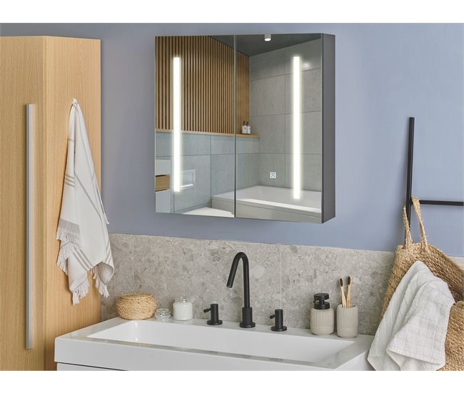 Mueble de baño LED con espejo CHABUNCO Negro