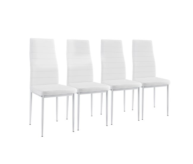 Set de comedor mesa + 4 sillas Bergen vidrio y polipiel 105x60 Blanco