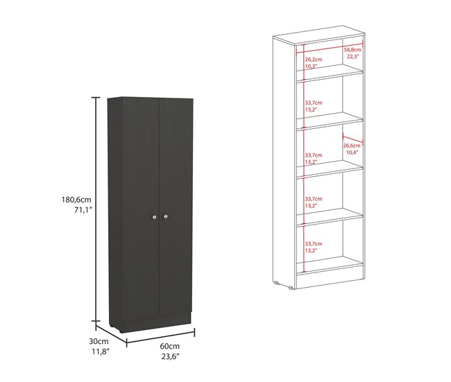 Armario Multifuncional Z, con dos puertas y estantes internos Negro