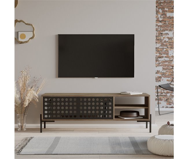 Mueble de TV Lemi moderno con 2 estantes aglomerado/metal Roble Gris