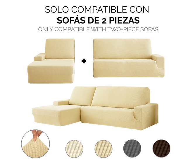 Eiffel Textile Funda de sofa chaise longue bielástica adaptable dos piezas. Monaco. Chaise Longue Izquierdo Brazo Corto Beige