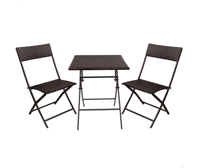 Conjunto mesa y sillas terraza plegable ratán Aktive Negro