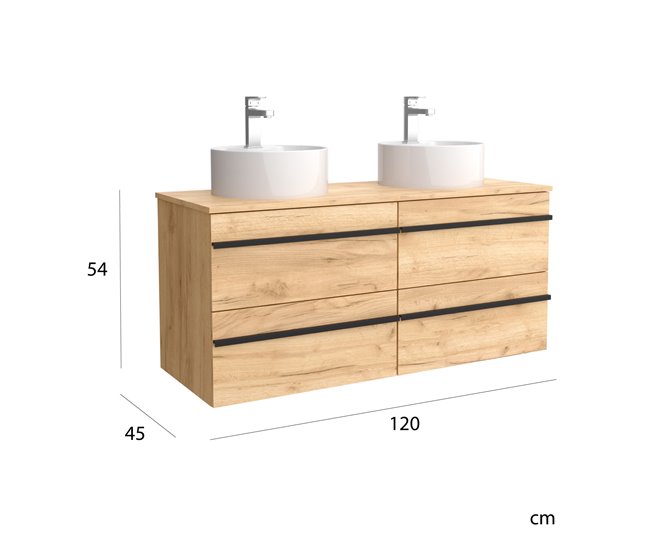 Mueble de baño BORN con perfil de tirador | Lavabo sobre encimera 120 Roble