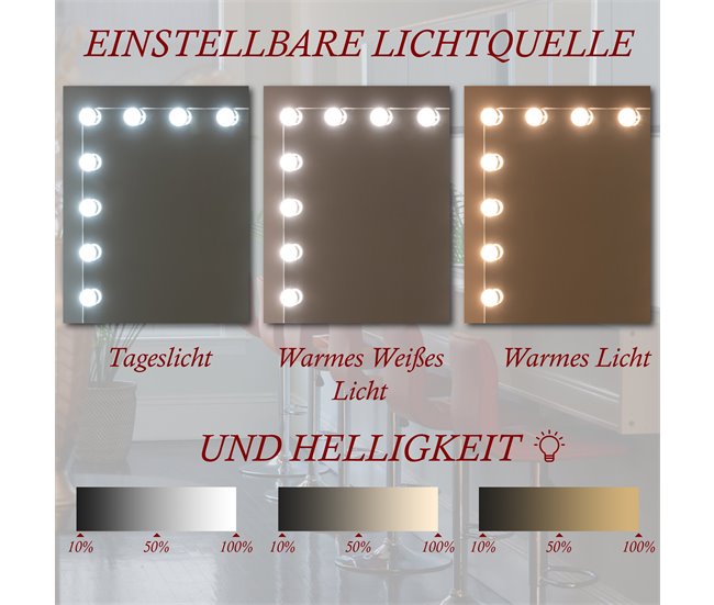 Espejo de maquillaje con luces LED 30x7 Blanco Mate/ Sahara