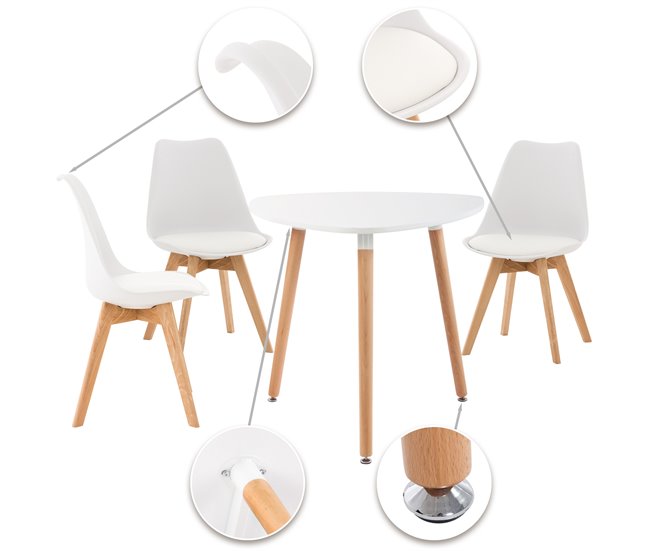 Set de mesa y 3 sillas Libanera para el comedor 150x150 Blanco
