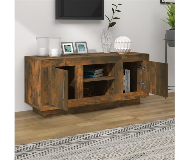 Mueble TV con puertas madera contrachapada negro 102x35x45 cm