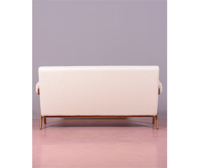 Sofá vintage en madera de teca y tapizado en boucle - Daneu Blanco