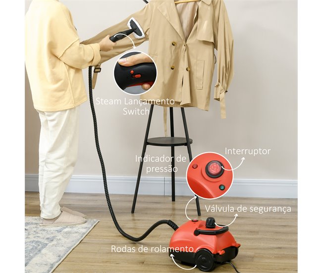 Limpiador a Vapor PP HOMCOM, ferretería - lavandería y limpieza Rojo
