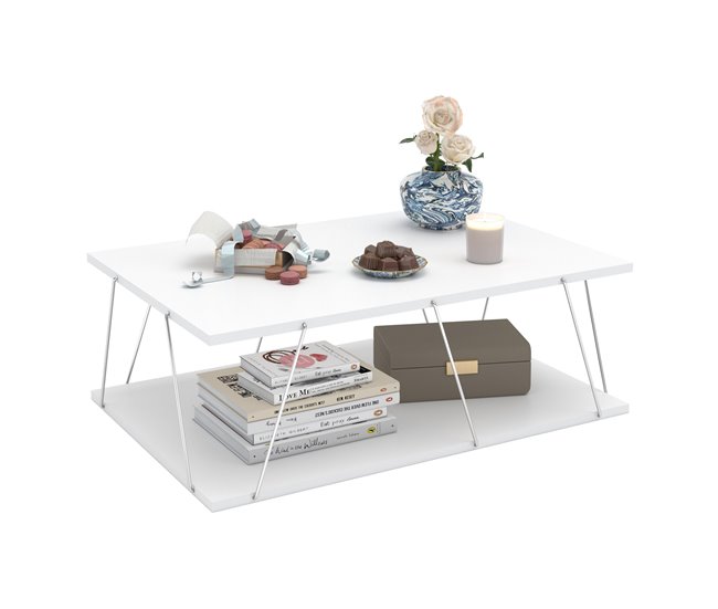 Mesa de centro Saltdal con estante aglomerado 91x62 Blanco