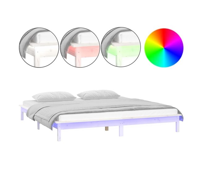 Estructura de cama de madera maciza con LED 200x200 Blanco