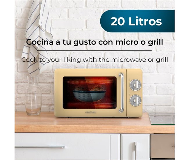 Microondas con grill Cecotec ProClean 3110 Retro 700W 20L diseño vintage Amarillo