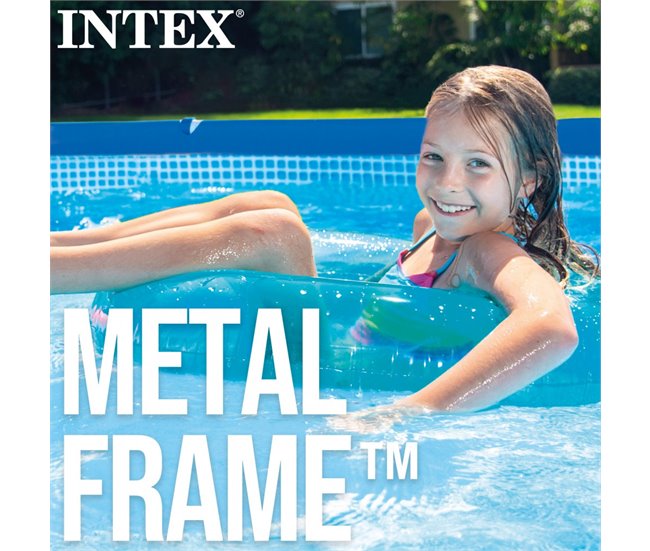 Piscina tubular rectangular con depuradora Metal Frame INTEX Azul