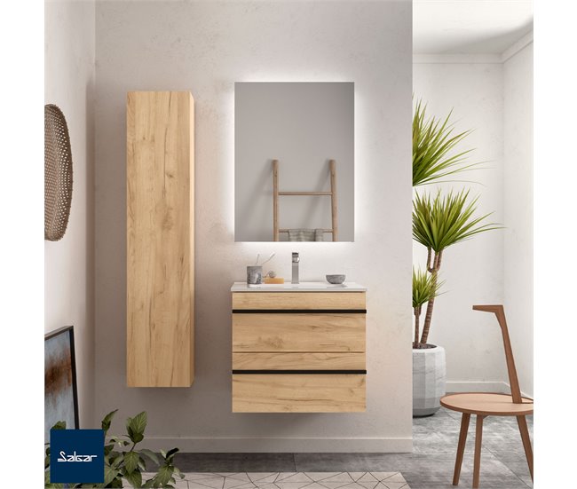 Mueble de baño BORN con perfil de tirador - Lavabo de porcelana 60 Roble