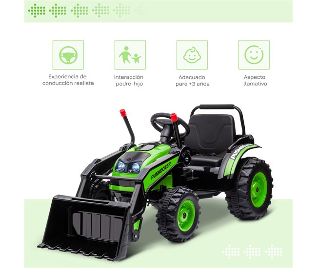 Tractor Eléctrico Infantil HOMCOM 370-167V90GN Verde