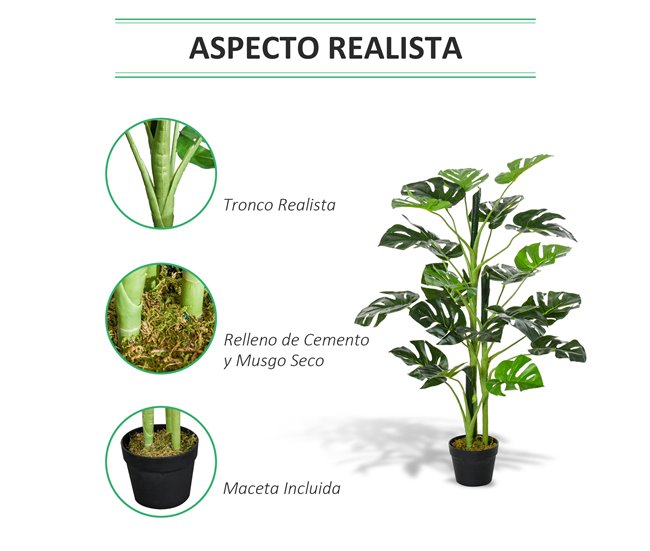 Planta Monstera Artificial PE, PP, Cemento Outsunny Verde