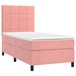 Cama box spring colchón y LED terciopelo - Bloques con cuadros 90x200 Rosa