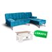 Sofá-cama chaise longue con mesita de centro Azul