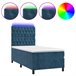 Cama box spring colchón y LED terciopelo - Diseño de botones 80x200 Azul