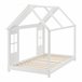 Cama para niños Tostedt en forma de casa con ventanas y colchón 97x207 Blanco Mate/ Sahara