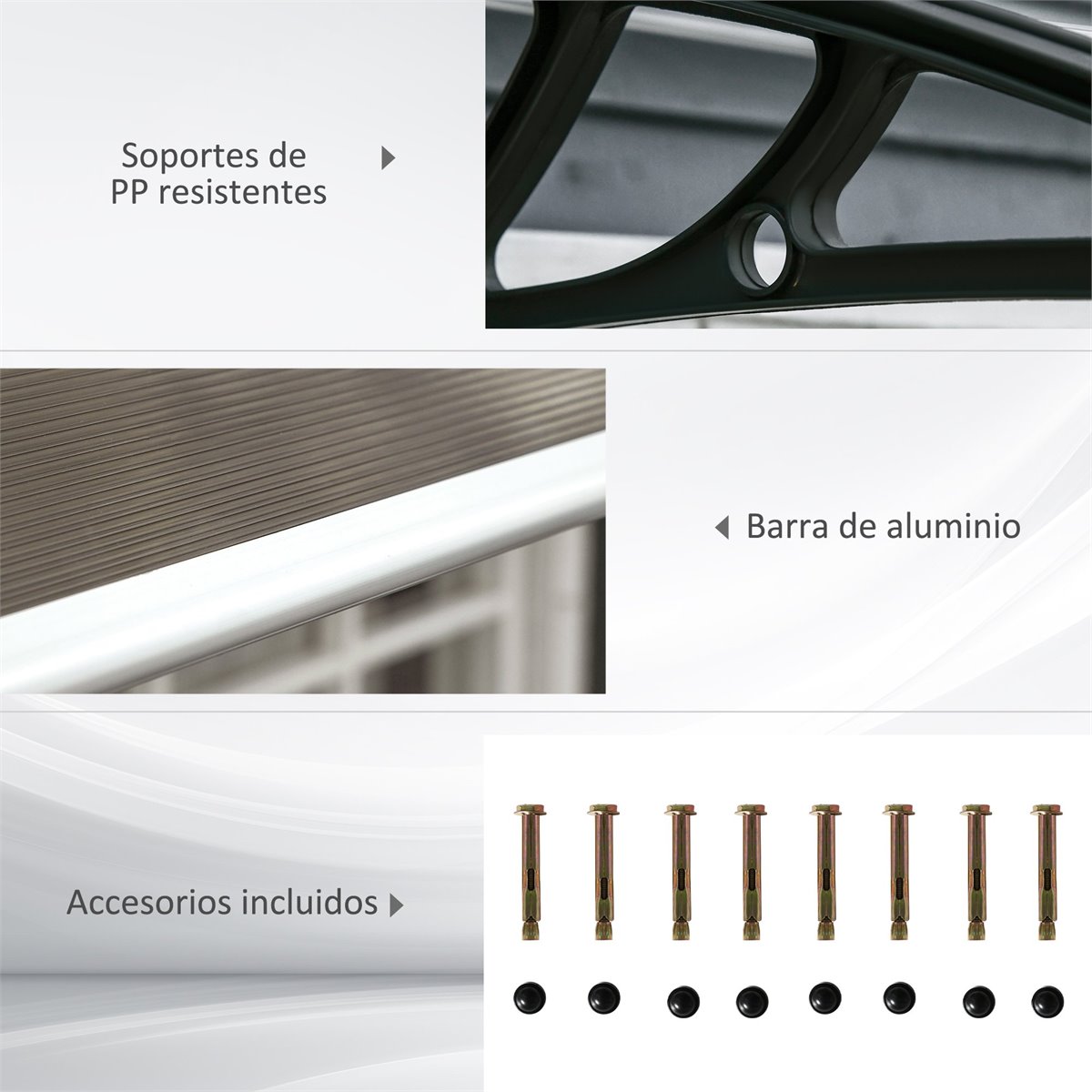 Outsunny Tejadillo de Protección contra Sol y Lluvia para Puertas Ventanas  Marquesina de Techo Diseño Moderno Aleación de Aluminio Duradero