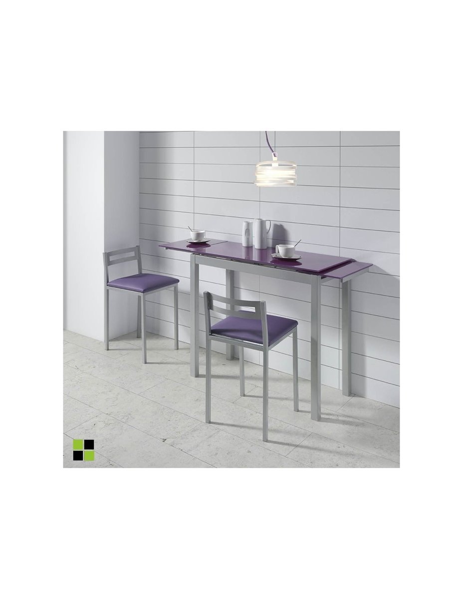 Mesa de Cocina Alta Extensible - Modelo CALCUTA - Cristal - Estructura  Metal Gris Plata Medidas: 100/140 x 60 x 95H cm - Conforama