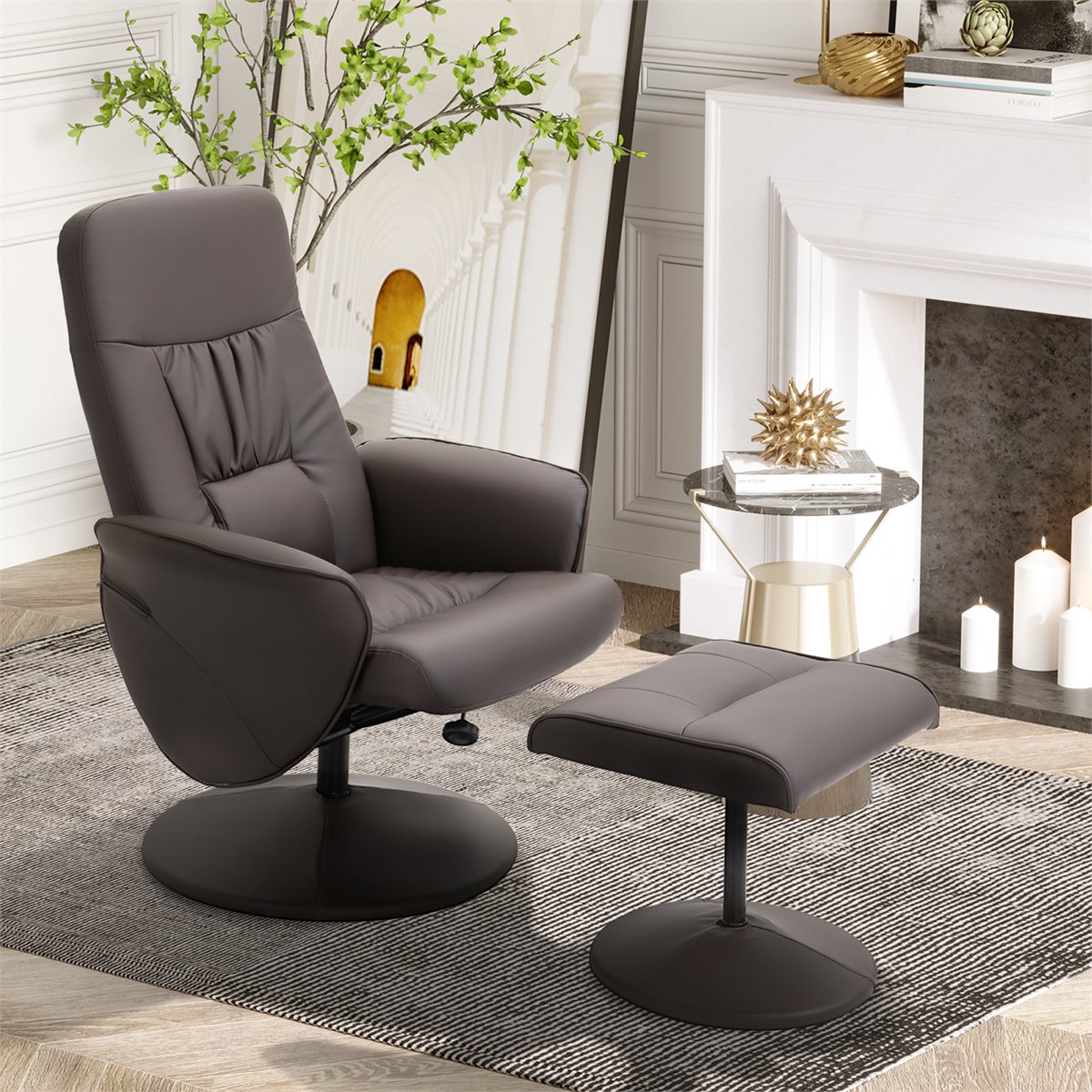 HOMCOM sillón reclinable de salón sillón relax reclinable manual tapizado  en tela con reposapiés carga 160