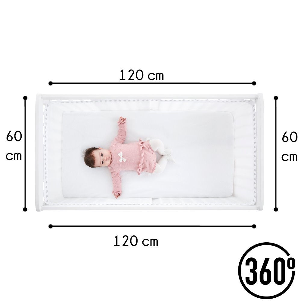 Chichonera bebé 60x120 extra resistente hecha de piqué, para proteger a tu  bebé de los barrotes de la cuna. Colección Umbrella Dreams