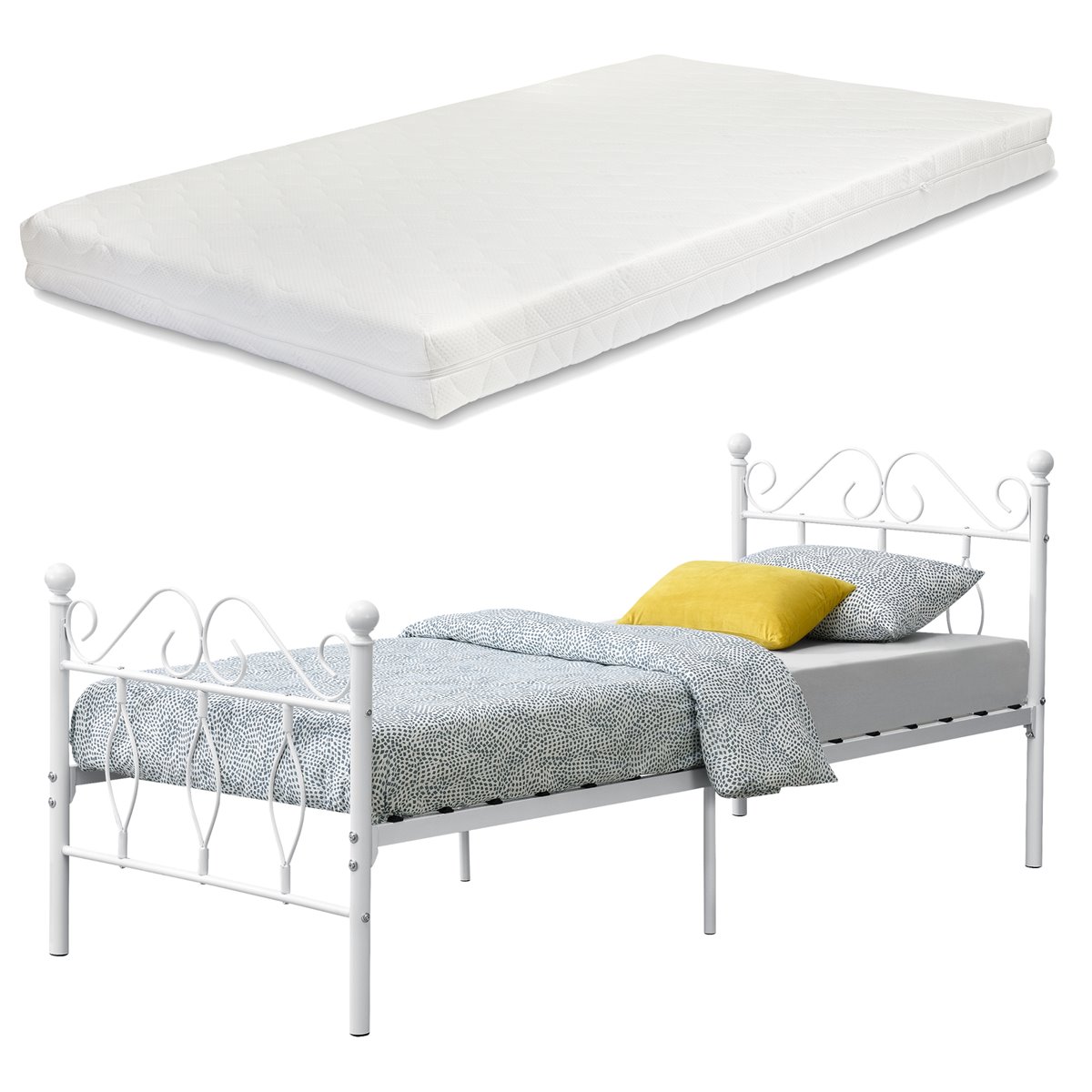 Cama simple de pino Breda con Somier y Reposacabezas - 120 x 200 cm Blanco  [en.casa] - Conforama