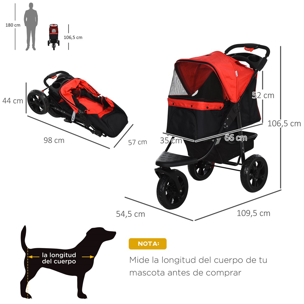 Pawhut Carrito Para Perros Plegable Cochecito Para Mascotas Carrito Para Perros Peque Os Con