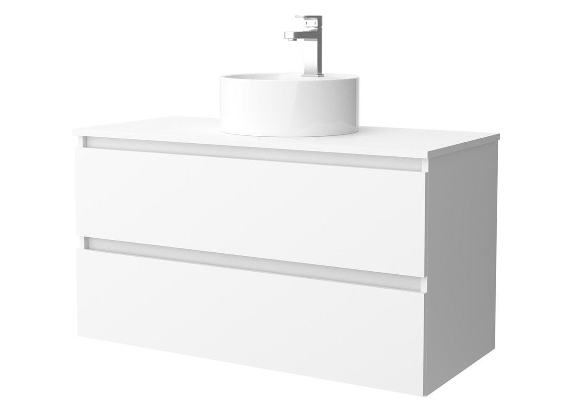 Mueble de baño Bequia 100 cm Blanco Mate, Lavabo de porcelana, Salgar
