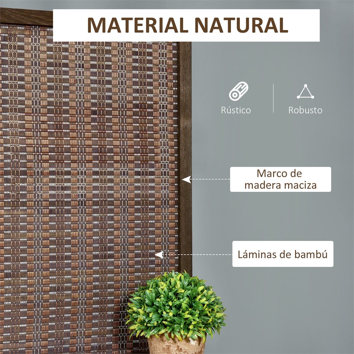 Home Nature Biombo Decorativo de Madera Color Café 4 Paneles 180*45 Cm Cada  uno