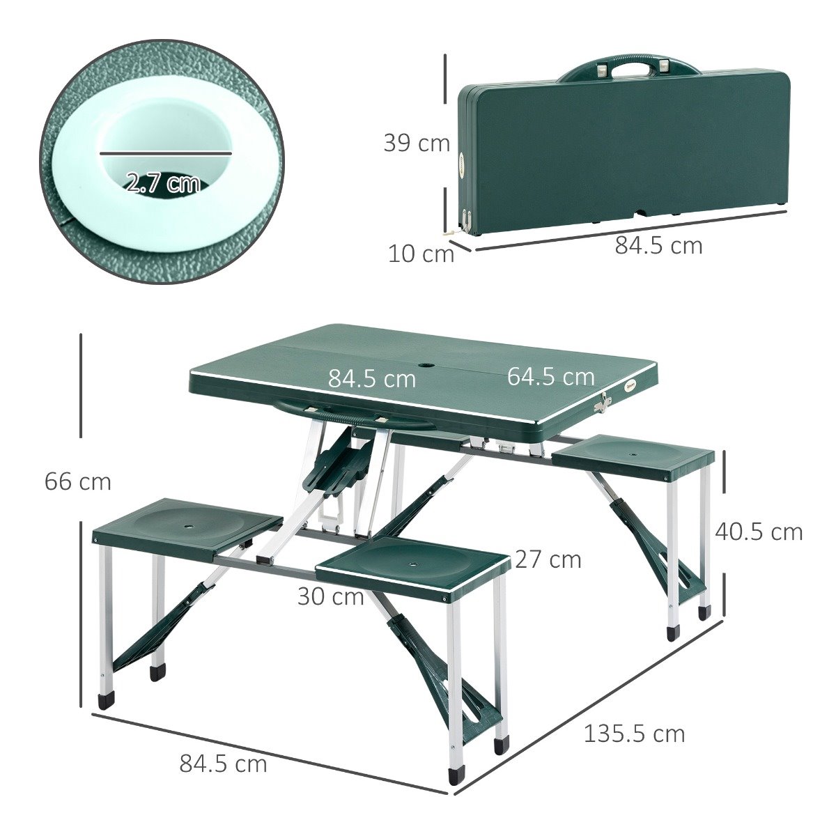 Outsunny Mesa Maleta de Aluminio 4 Taburete Plegable Portátil para Acampada  Picnic Jardín Terraza Conjunto Muebles