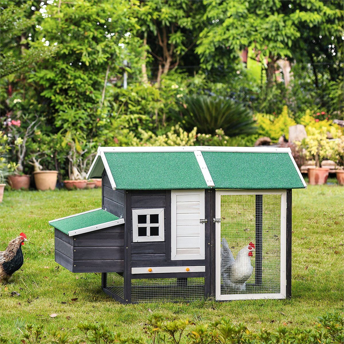  Gallineros para 2 pollos, gallineros de madera para exteriores, gallineros  de corral, con caja nido y rampa (casa roja) : Patio, Césped y Jardín