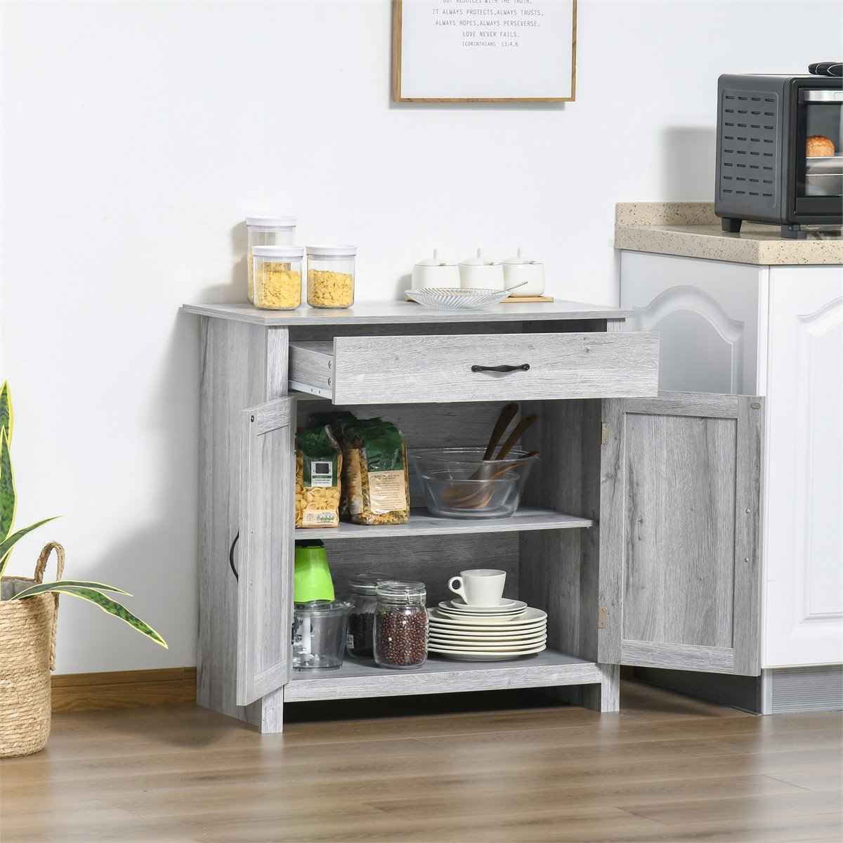 Mueble auxiliar de cocina decorativo con cajón y estante ajustable color  gris Homcom