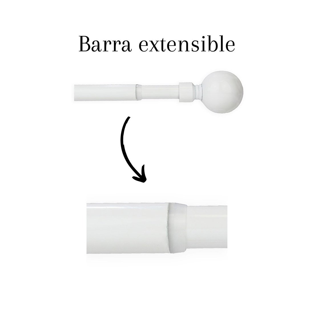 Acomoda Textil - Barra de Cortina Extensible, Barra Decorativa Universal de  Metal Ajustable, Remate Bola. (70x120, Blanco) - Conforama