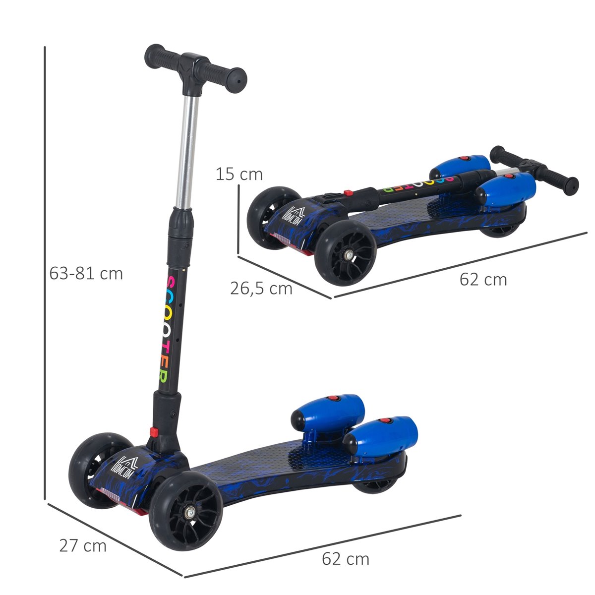 Homcom - Patinete eléctrico Scooter Plegable Azul, Movilidad Urbana